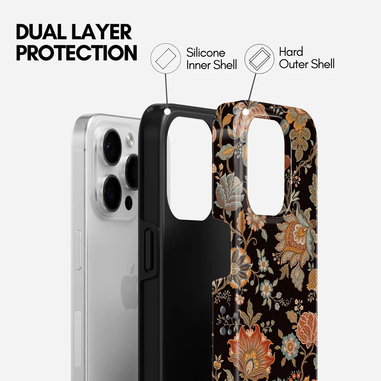 Dark Botanical Vintage Pattern, 2 in 1 Mobile Case, Dual Layer Protective Cover