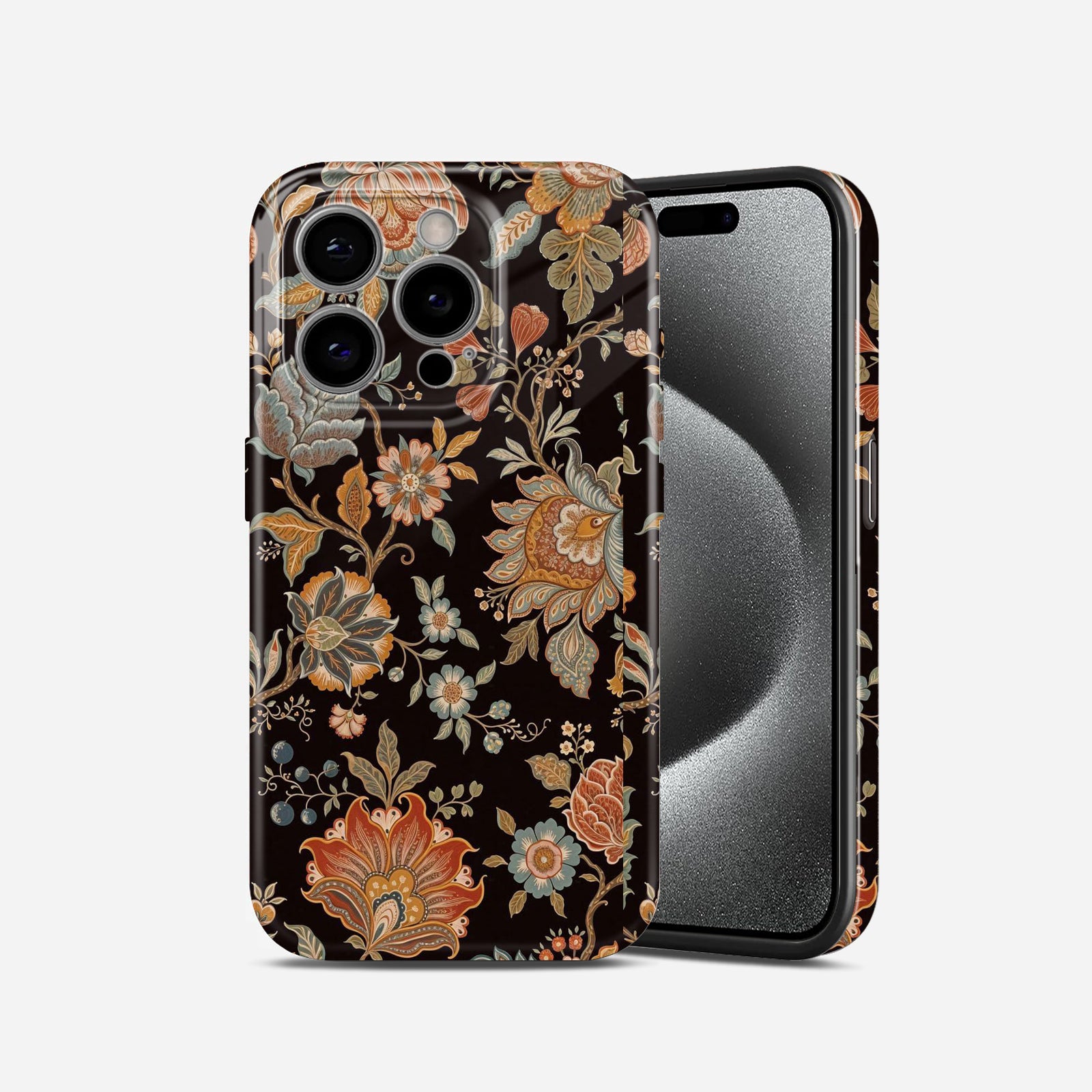 Vintage Floral Pattern, Black with Orange and Blue Flowers, Hard Glossy Case - Stylish & Protective Cover