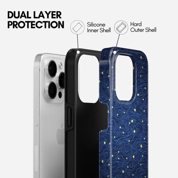 Blue Swirl Pattern with Stars, 2 in 1 Mobile Case, Dual Layer Protective Cover