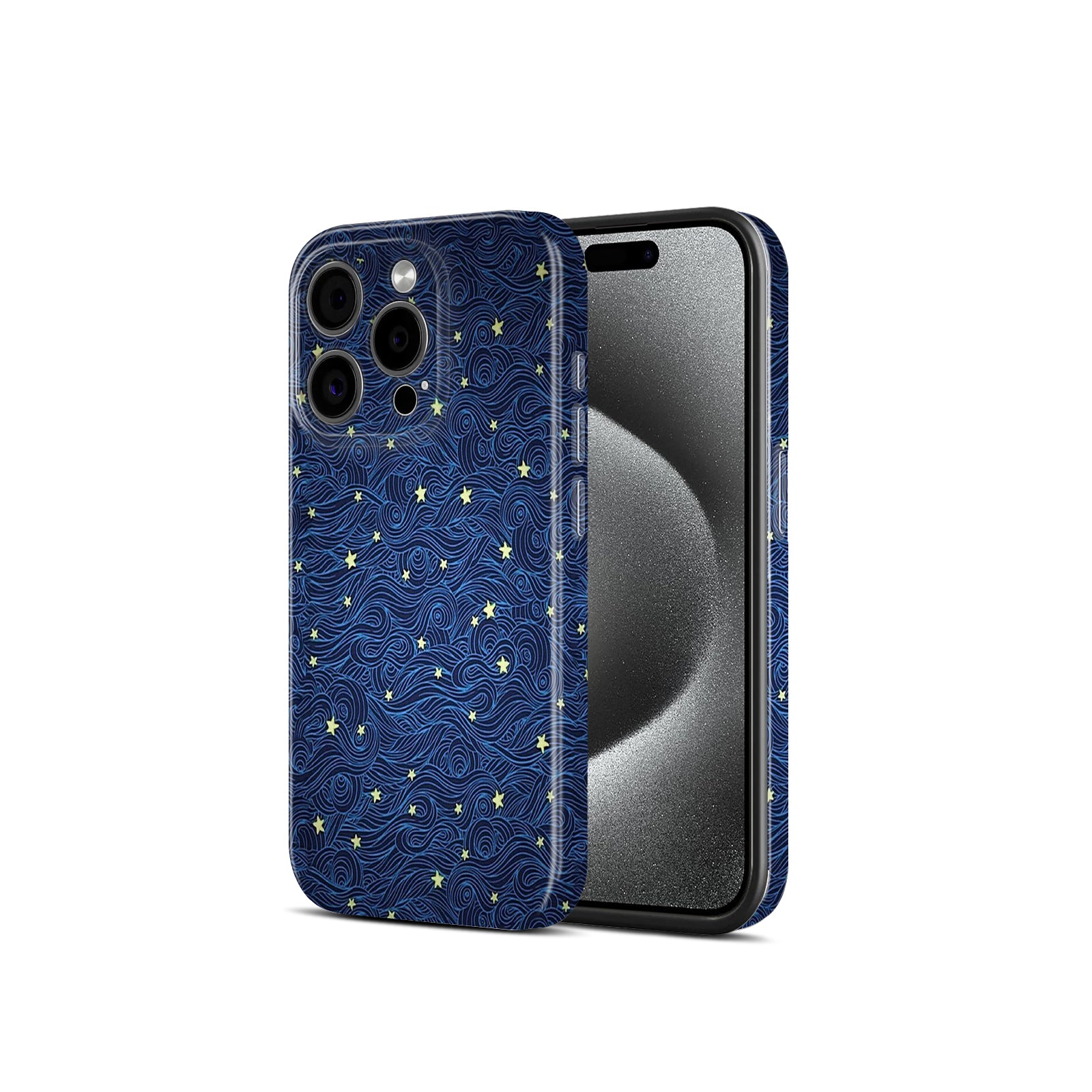 Starry Night Sky Design, Blue with Gold Stars Pattern, Hard Glossy Case - Stylish & Protective Cover