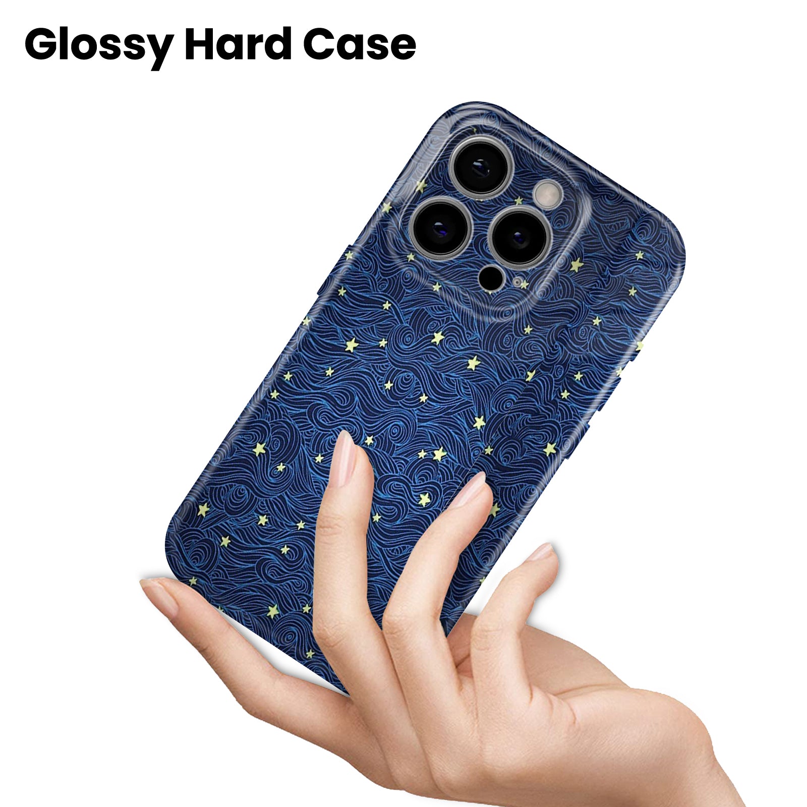 Starry Night Sky Design, Blue with Gold Stars Pattern, Hard Glossy Case - Stylish & Protective Cover