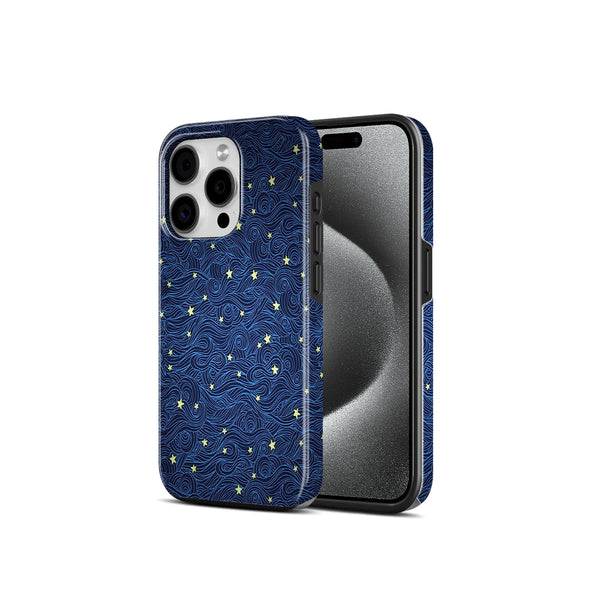 Blue Swirl Pattern with Stars, 2 in 1 Mobile Case, Dual Layer Protective Cover