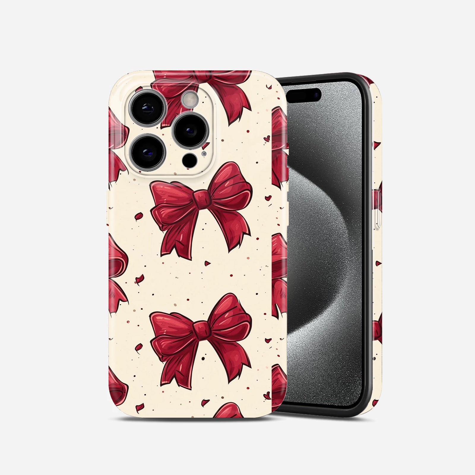 Red Bow Pattern, Cream Background, Hard Glossy Case - Stylish & Protective Cover