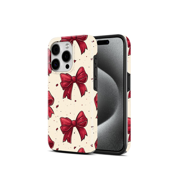 Red Bow Pattern, 2 in 1 Mobile Case, Dual Layer Protective Cover