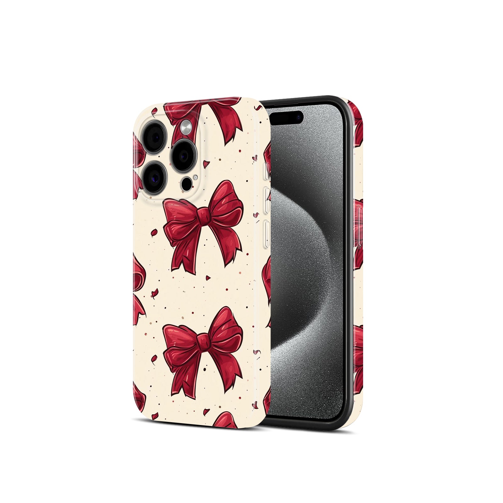 Red Bow Pattern, Cream Background, Hard Glossy Case - Stylish & Protective Cover