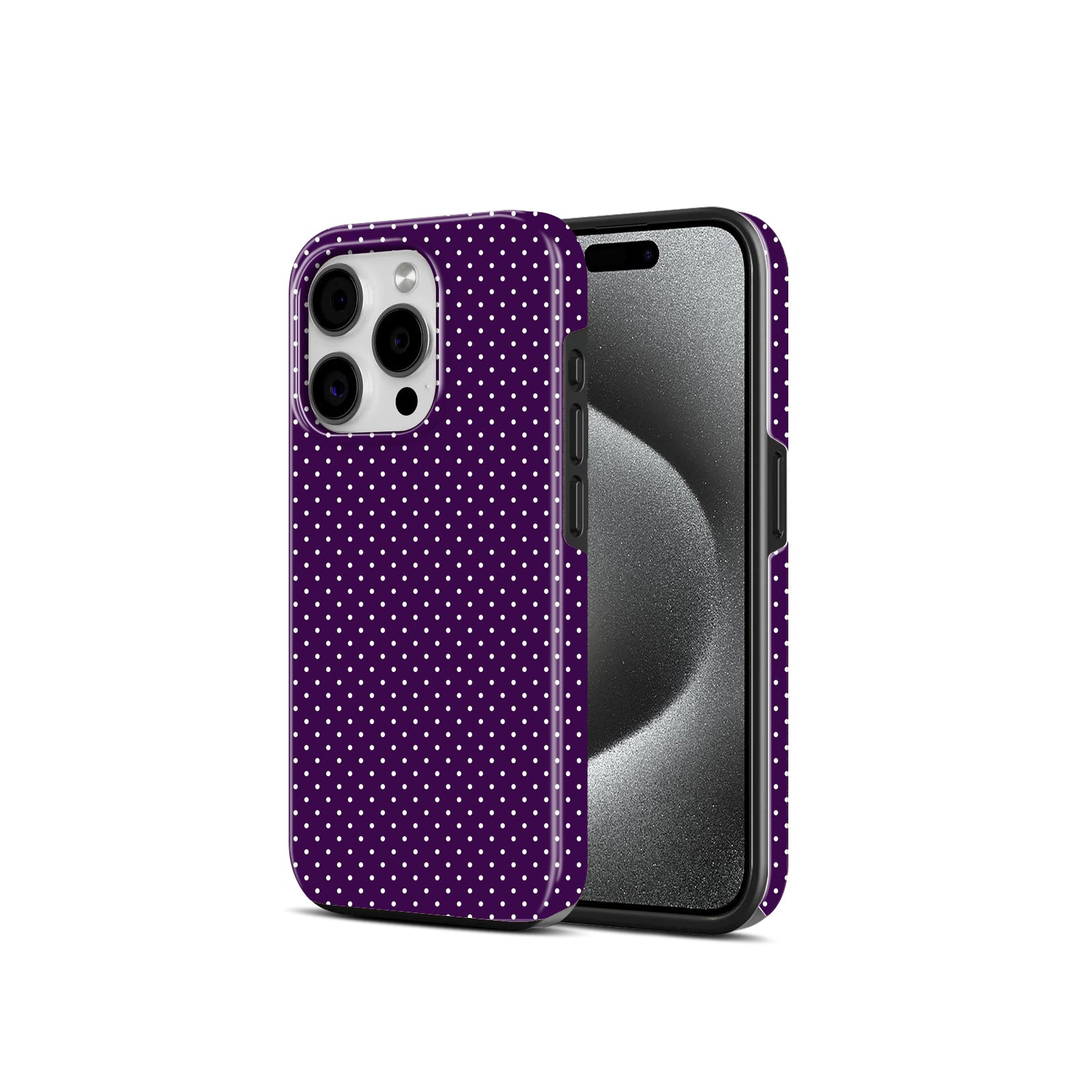 Purple with White Polka Dot Pattern, 2 in 1 Mobile Case, Dual Layer Protective Cover