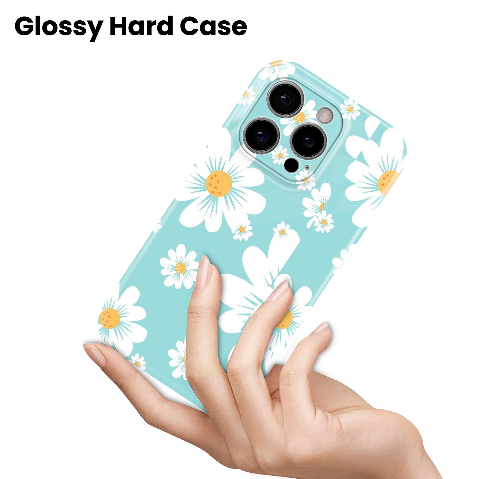 Daisy Floral Print, Teal Blue, Hard Glossy Case - Stylish & Protective Cove