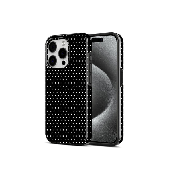 Black with White Polka Dot Pattern, 2 in 1 Mobile Case, Dual Layer Protective Cover