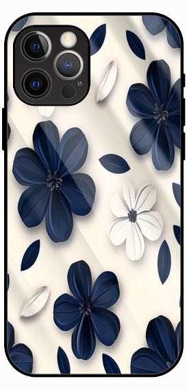 Blue Daisy Floral Luxury Glass Back Phone Case