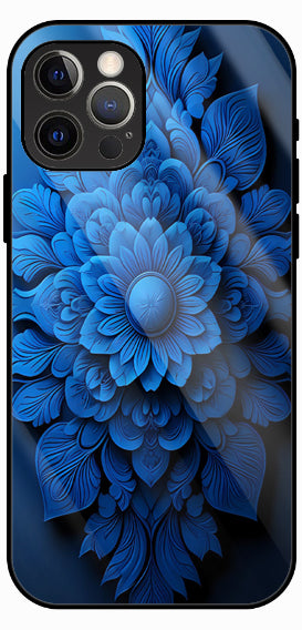 Blue Flower Mandala Luxury Glass Back Phone Case