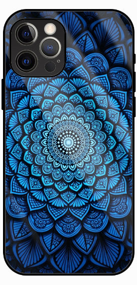Blue Mandala Floral Pattern Luxury Glass Back Phone Case