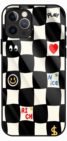 Checkerboard Icons Trendy Luxury Glass Back Phone Case