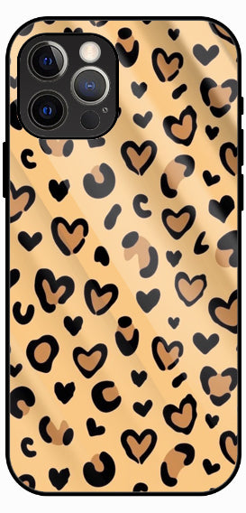 Cute Leopard Heart Print Luxury Glass Back Phone Case