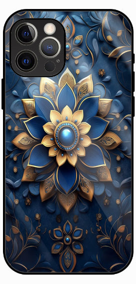 Dark Blue Mandala Luxury Luxury Glass Back Phone Case