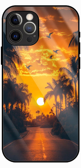 Dark Palm Sunset Glow Luxury Glass Back Phone Case