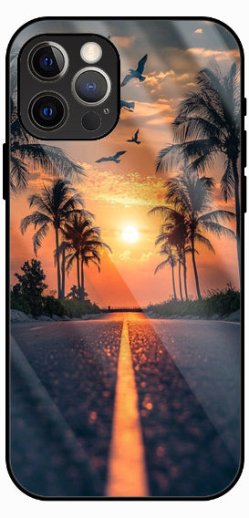 Evening Road Glow Sunset Luxury Glass Back Phone Case