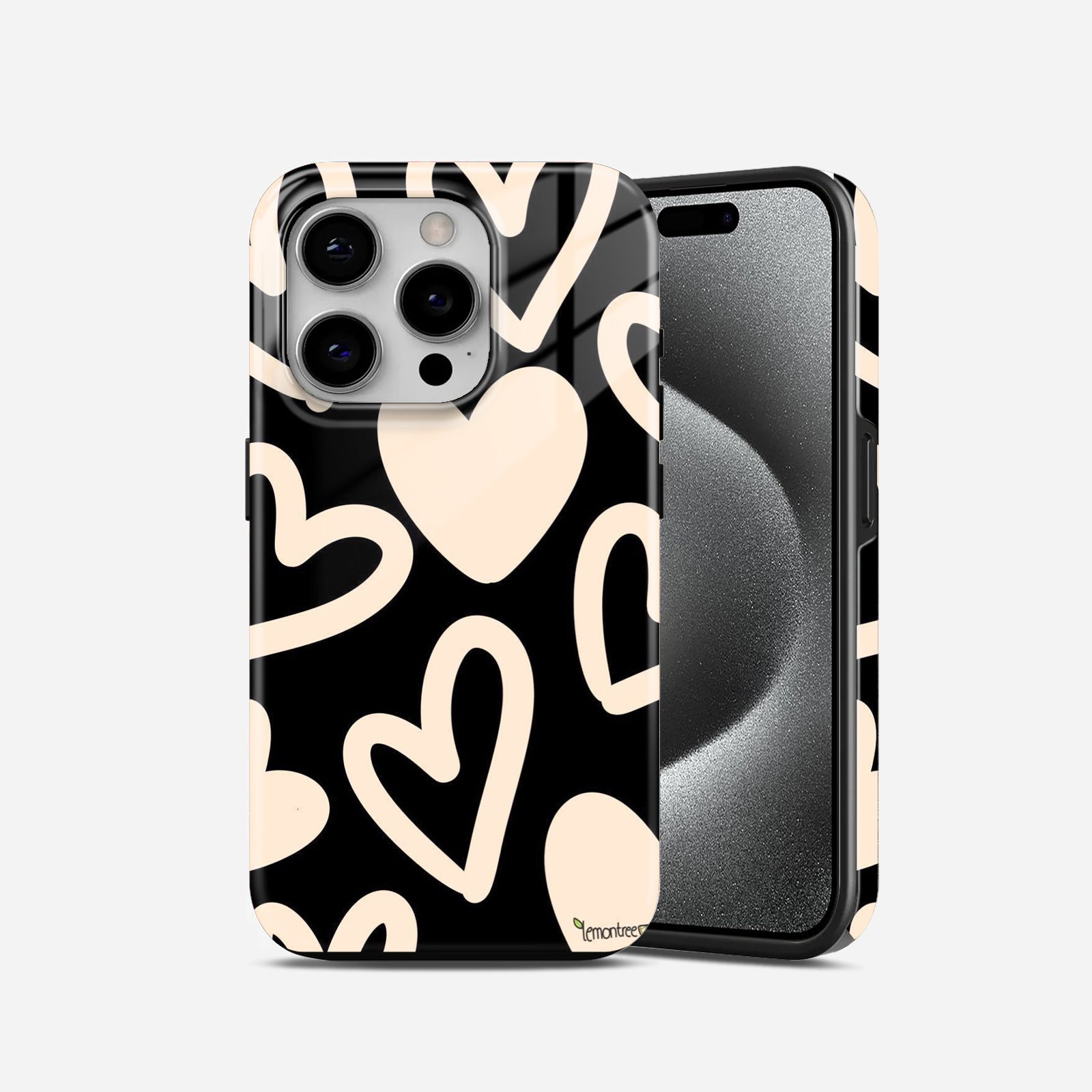 Heart  Print  on  Black  2  in  1  Mobile  Case