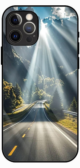 Light Rays Road Aesthetic Luxury Glass Back Phone Case