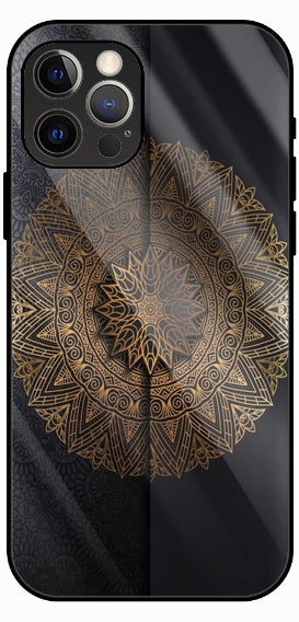 Minimal Gold Mandala Dark Luxury Glass Back Phone Case