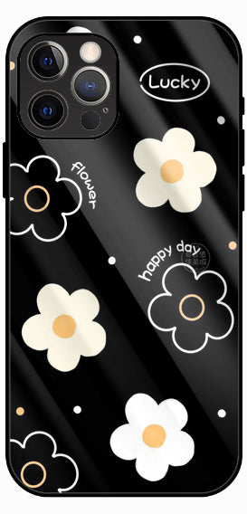 Minimal White Flower Black Luxury Glass Back Phone Case