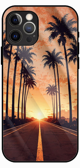 Palm Tree Sunset Aesthetic Luxury Glass Back Phone Case