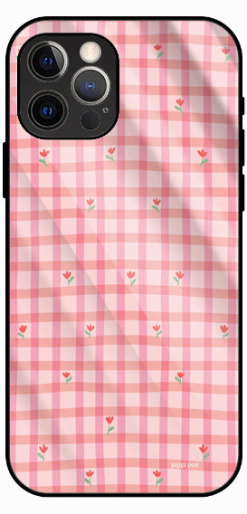 Pink Grid Pastel Premium Glass Phone Case
