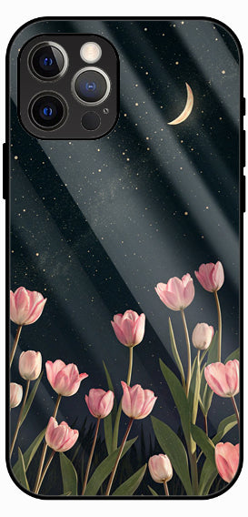 Pink Tulip Pattern Luxury Glass Back Phone Case