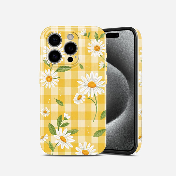 Yellow Checkered Flower Hard Glossy Case - Stylish & Protective Cover